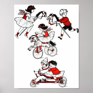 Children Playing with toys Vintage illustration Poster