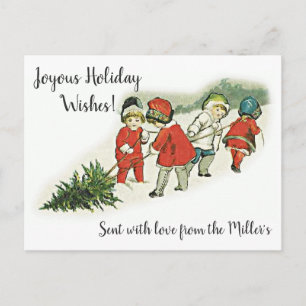 Children pulling a tree Vintage Image Postcard