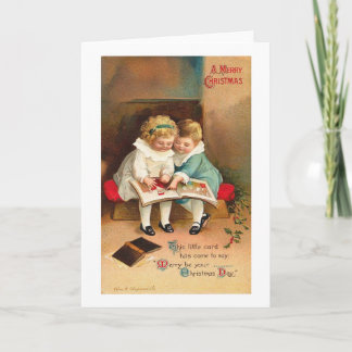 Children Reading Book Christmas Card