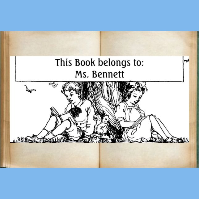 Children Reading Bookplate Rubber Stamp (Creator Uploaded)