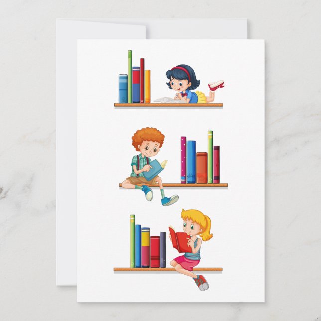 Children Reading Books Invitation (Front)