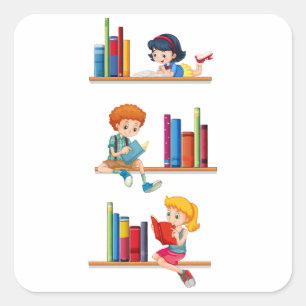 Children Reading Books Square Sticker