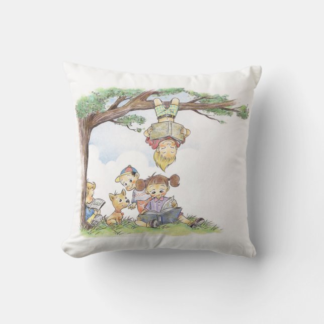 Children Reading Under Tree Cushion (Front)