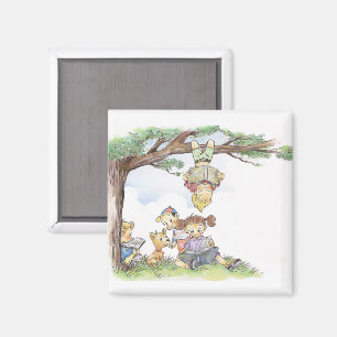 Children Reading Under Tree Magnet