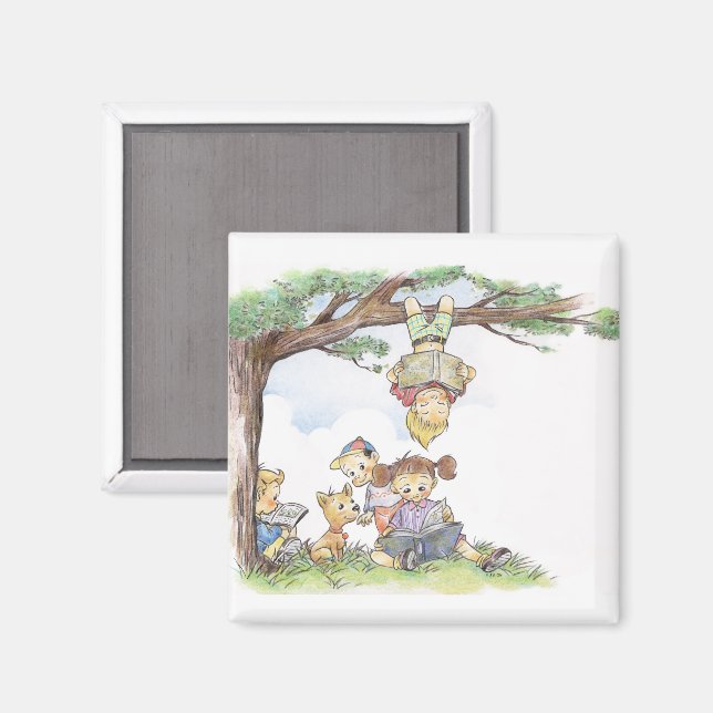 Children Reading Under Tree Magnet (Front/Back)