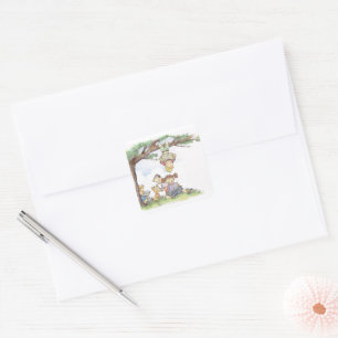 Children Reading Under Tree Square Sticker