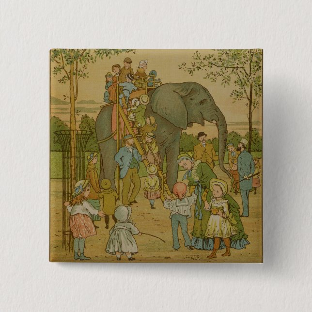 Children Riding on the Elephant (litho) 15 Cm Square Badge (Front)