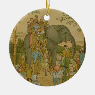 Children Riding on the Elephant (litho) Ceramic Tree Decoration