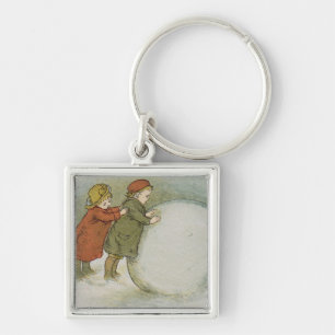 Children Rolling Snowballs Key Ring