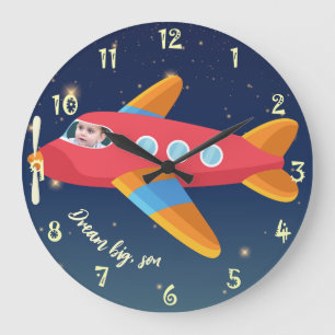 Children Room Decor - Dream Big Airplane Pilot Large Clock