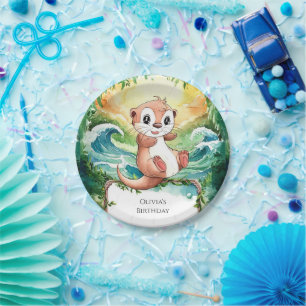 Children’s Colorful Otter Birthday Paper Plate