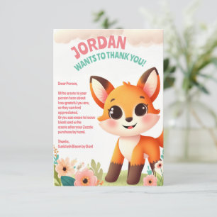 Children’s Cute Little Fox Birthday Party Thank You Card