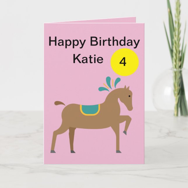 Children’s editable cute cartoon horse age card (Front)