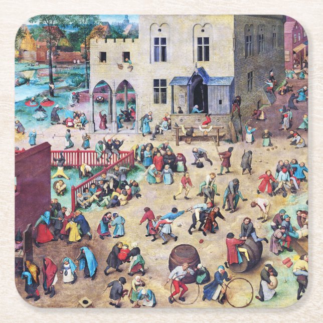 Children’s Games, Pieter Bruegel Square Paper Coaster (Front)
