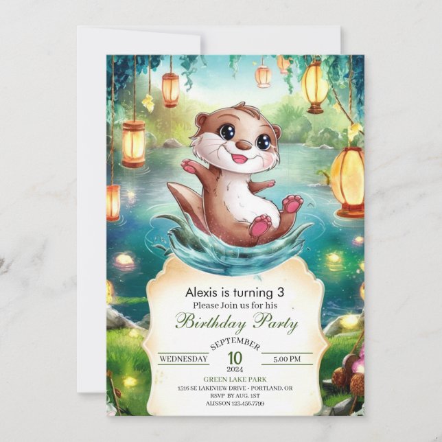 Children’s Magical Otter Birthday Invitation (Front)