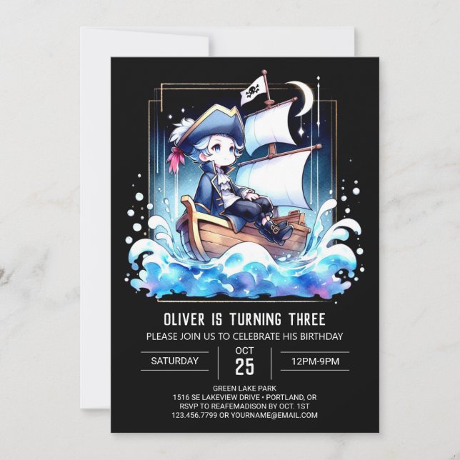Children Ship Pirate Birthday Invitation (Front)