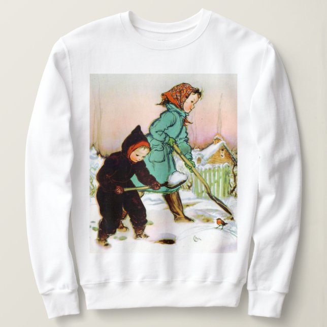 Children Shoveling Snow Holiday Sweatshirt (Design Front)