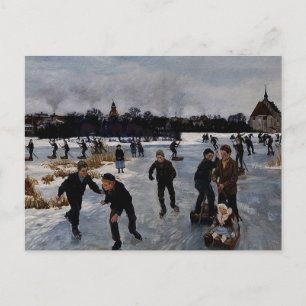 "Children Skating outside Faaborg," fine art Postcard