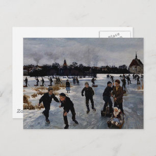"Children Skating outside Faaborg," fine art Postcard