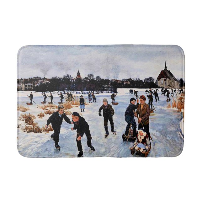 Children skating outside faborg bath mat (Front)