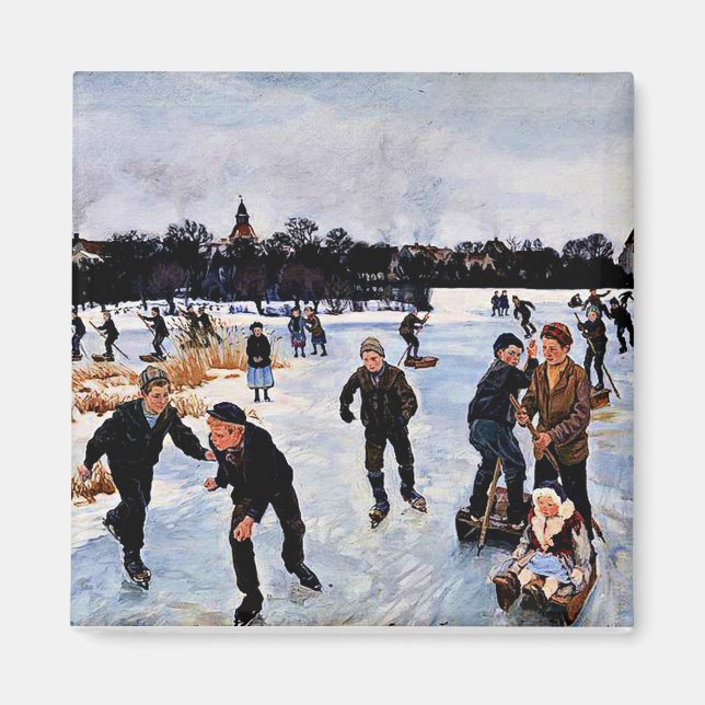 Children skating outside faborg magnet (Front)