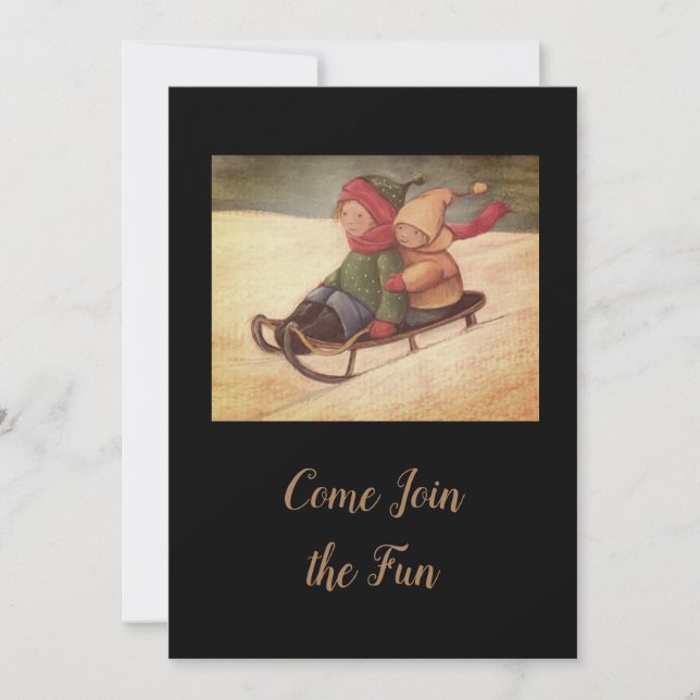 Children snow sledding invitation (Front)