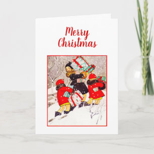 Children Struggling with Christmas Presents in Sno Card