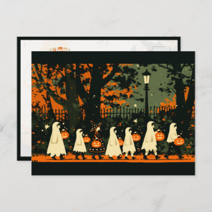 Children Trick or Treating on Halloween Night Holiday Postcard