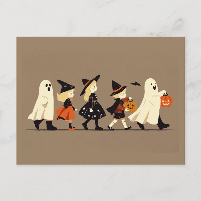 Children Trick or Treating on Halloween Night Postcard (Front)