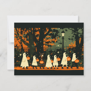 Children Trick or Treating on Halloween Night Postcard