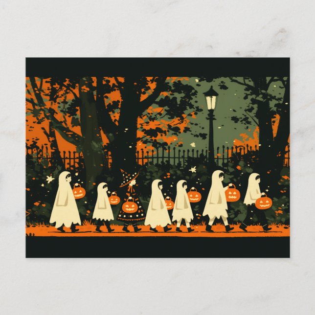 Children Trick or Treating on Halloween Night Postcard (Front)