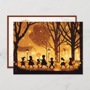 Children Trick or Treating on Halloween Night Postcard