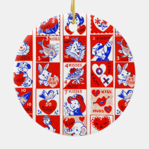 Children Valentine Greeting Hugs Kisses Red White Ceramic Tree Decoration