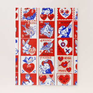 Children Valentine Greeting Hugs Kisses Red White Jigsaw Puzzle