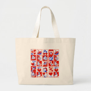 Children Valentine Greeting Hugs Kisses Red White Large Tote Bag