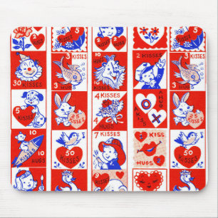 Children Valentine Greeting Hugs Kisses Red White Mouse Pad