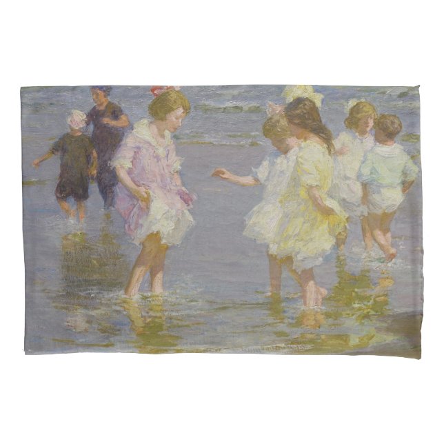 Children Wading on the Beach (by E.H. Potthast) Pillowcase (Front-Left)