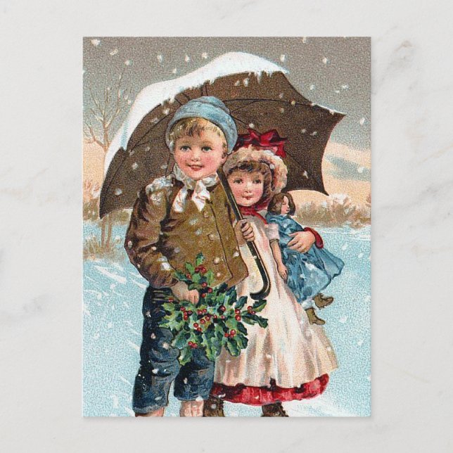 Children walking through the snow postcard (Front)