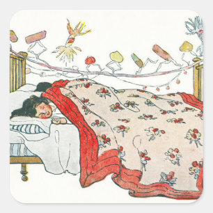 Children were nestled all snug in their beds beds square sticker