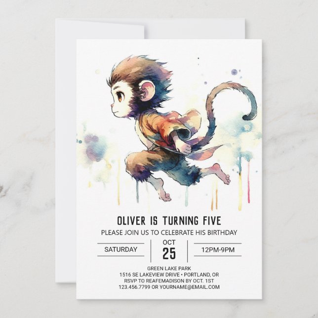Children Whimsical Monkey Birthday Invitation (Front)
