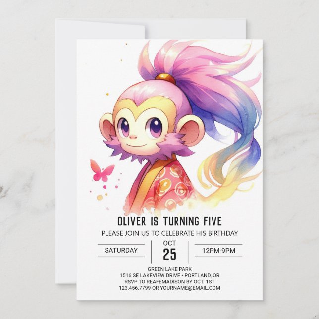  Children Whimsical Monkey Birthday Invitation (Front)