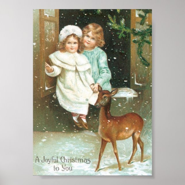 Children with a deer on Christmas Poster (Front)