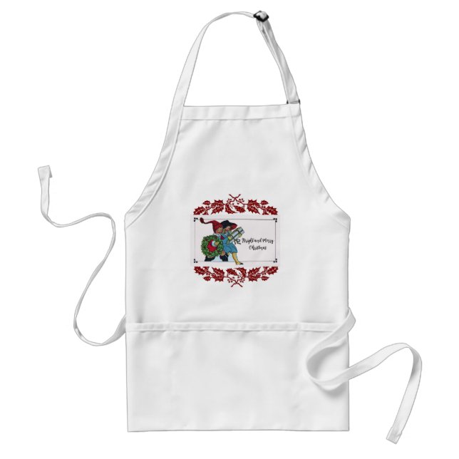 CHILDREN WITH CHRISTMAS GIFTS AND RED FLORAL STANDARD APRON (Front)
