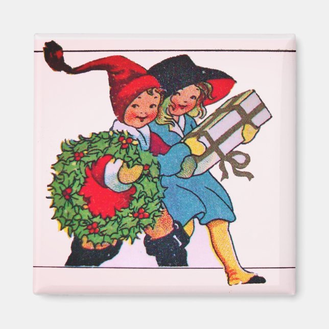 CHILDREN WITH CHRISTMAS GIFTS MAGNET (Front)