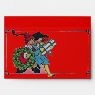 CHILDREN WITH CHRISTMAS GIFTS, red Envelopes