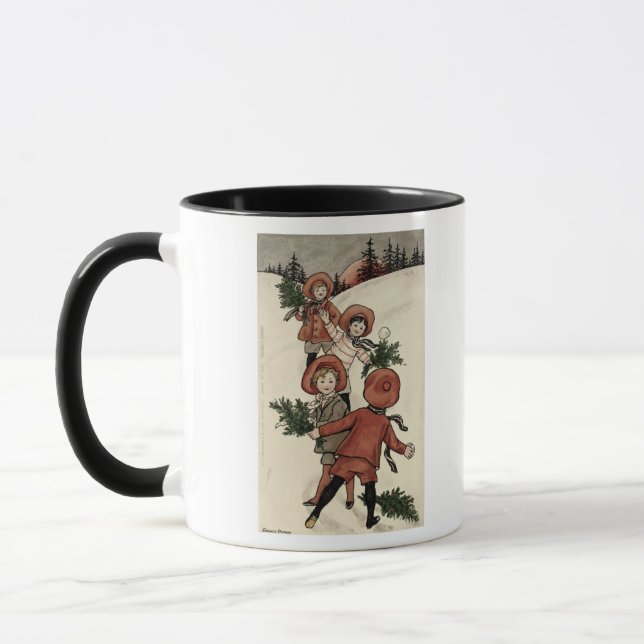 Children with Holly Throwing Snowballs Mug (Left)