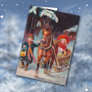 Children with Horse Drawn Sleigh Christmas Card