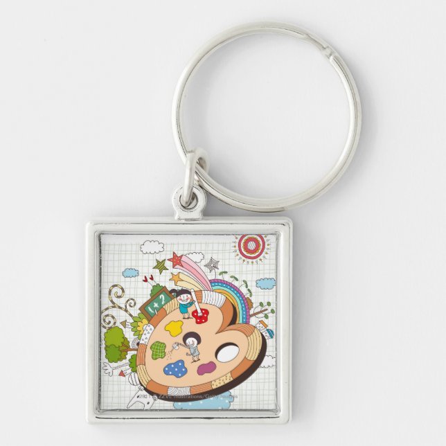 Children with paintbrushes key ring (Front)