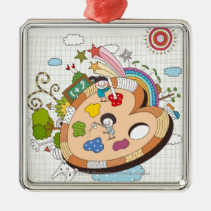Children with paintbrushes metal tree decoration