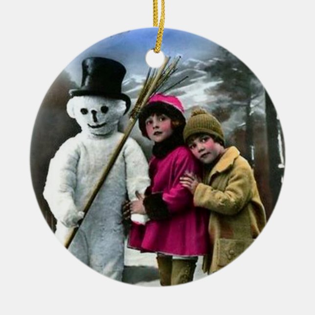 CHILDREN WITH SNOWMAN CERAMIC TREE DECORATION (Front)